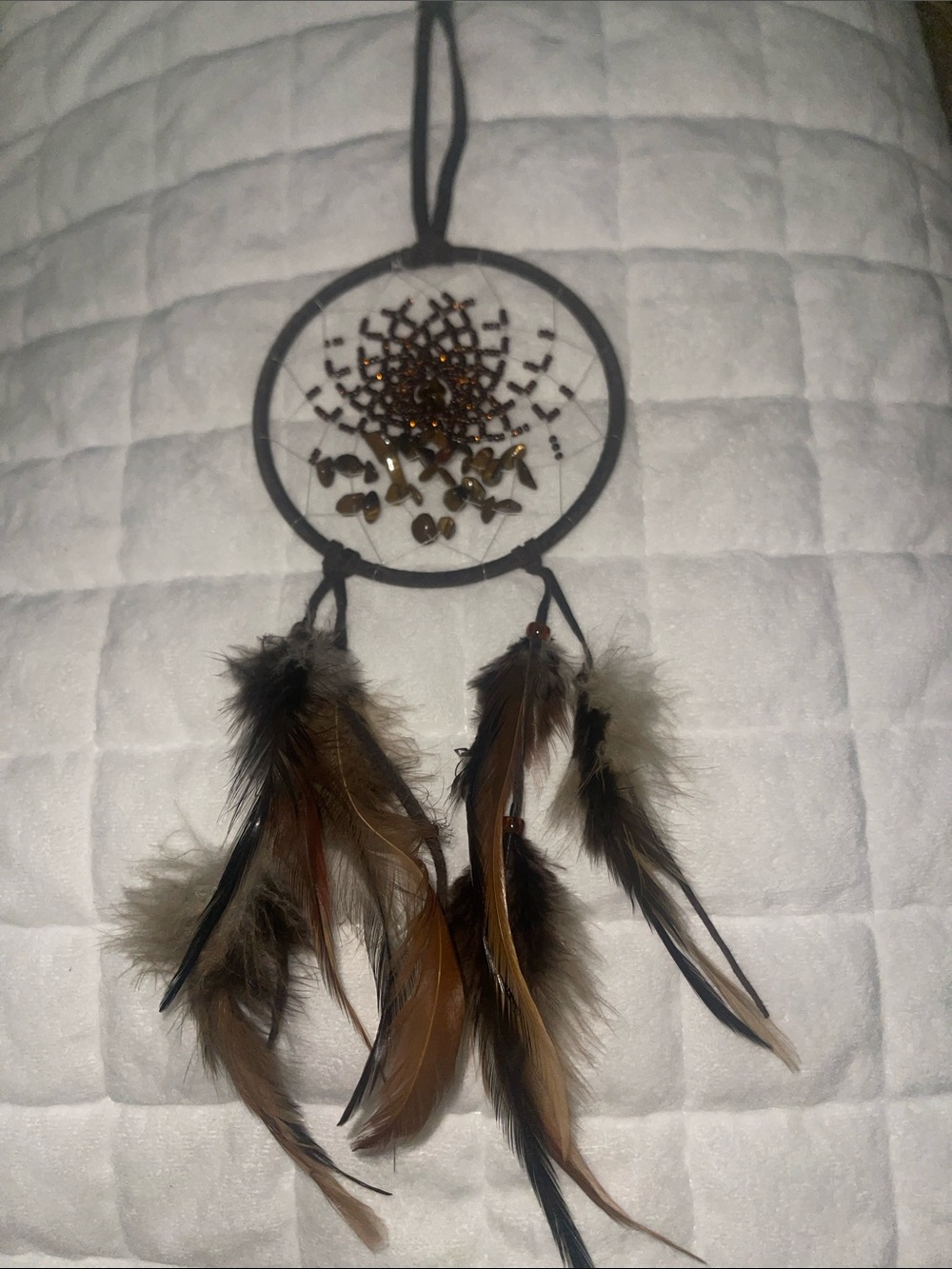 Brown and copper beaded Feather Dreamcatcher Wall Decor